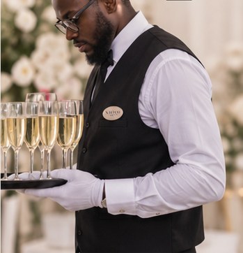 Serveur Nalyco portant un plateau de champagne